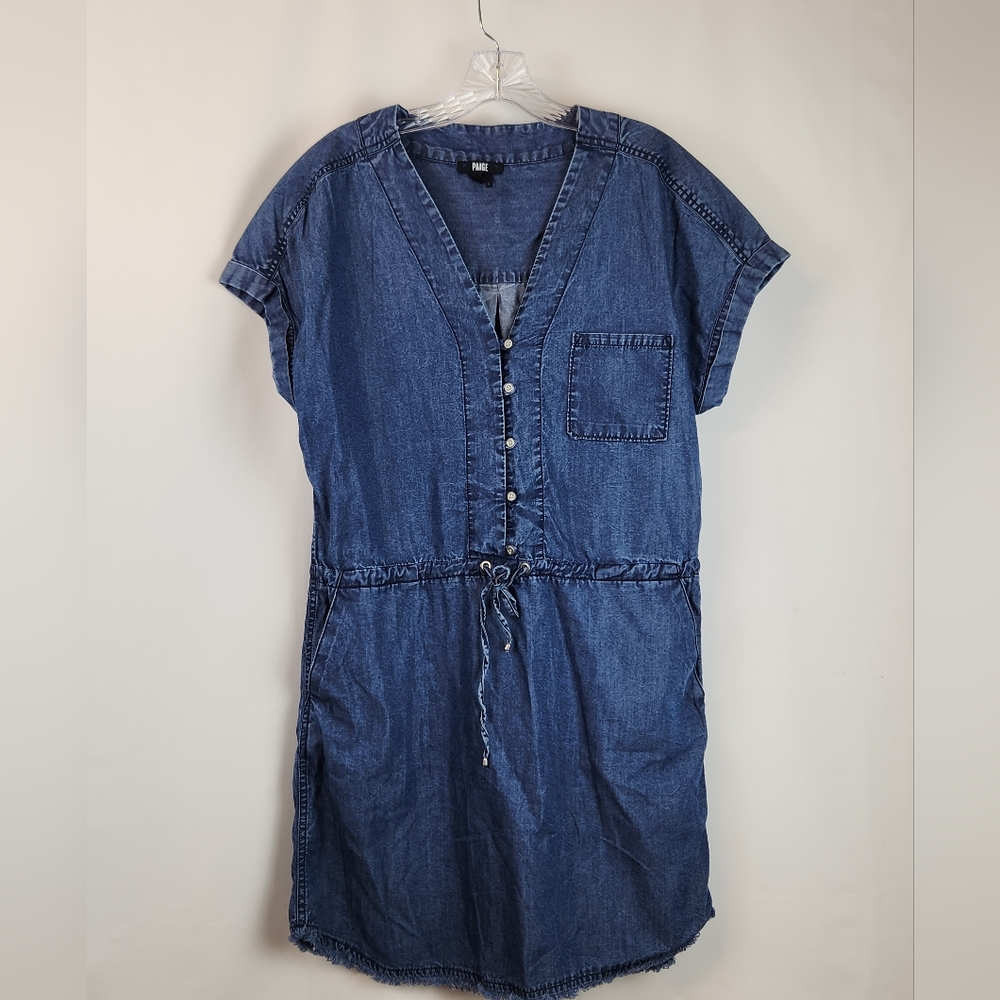 PAIGE Blue Cotton Drawstring Waist Haidee Dress Tencel Medium Vargas